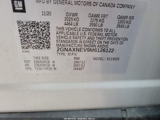2GNAXNEV9M6126122 Chevrolet Equinox Fwd Premier
