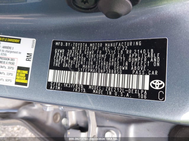 Toyota COROLLA LE 2022 5YFEPMAE0NP388850 Image 9