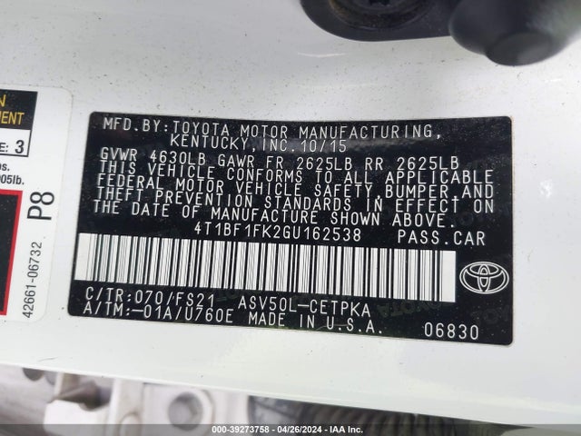 Toyota CAMRY SE 2016 4T1BF1FK2GU162538 Image 9