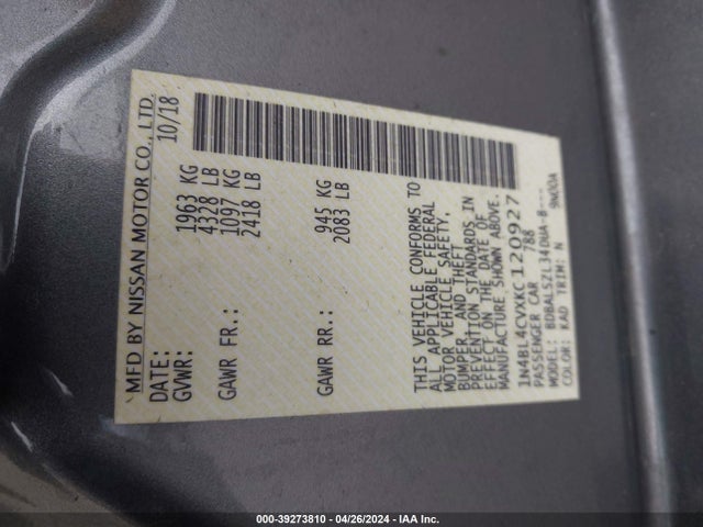 Nissan Altima 2.5 Sr 2019 1N4BL4CVXKC120927 Image 9