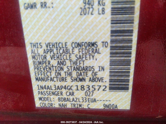 Nissan ALTIMA 2.5 2016 1N4AL3AP4GC183572 Image 9