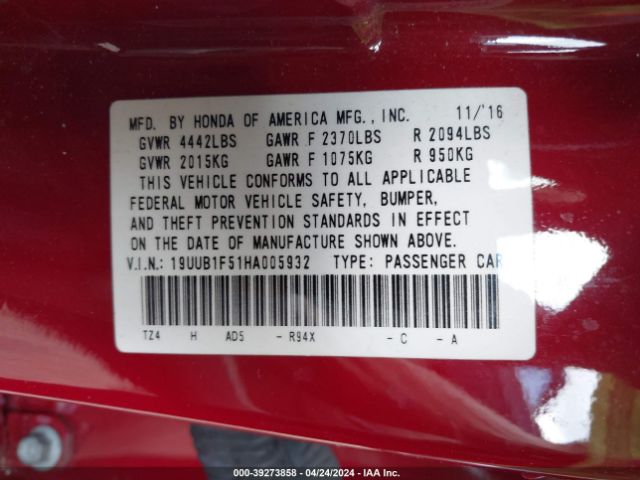 19UUB1F51HA005932 Acura Tlx Technology Package