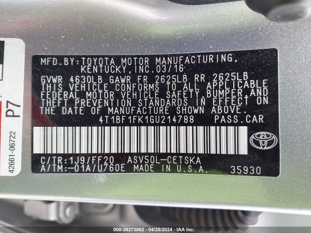 Toyota CAMRY SE 2016 4T1BF1FK1GU214788 Image 9