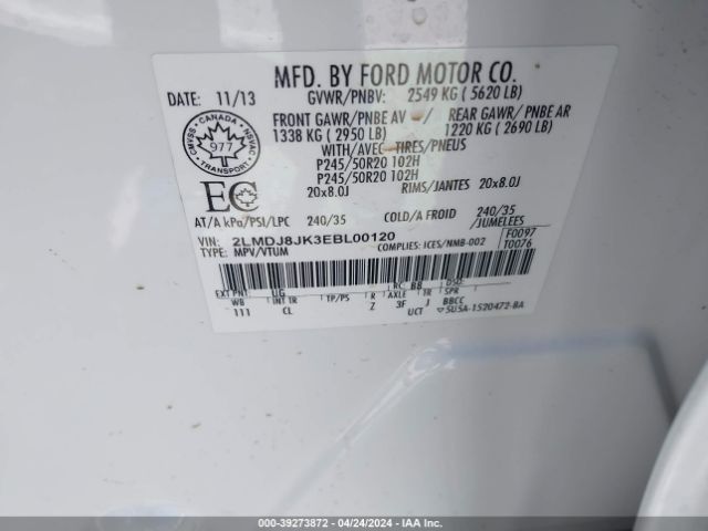 2LMDJ8JK3EBL00120 Lincoln MKX