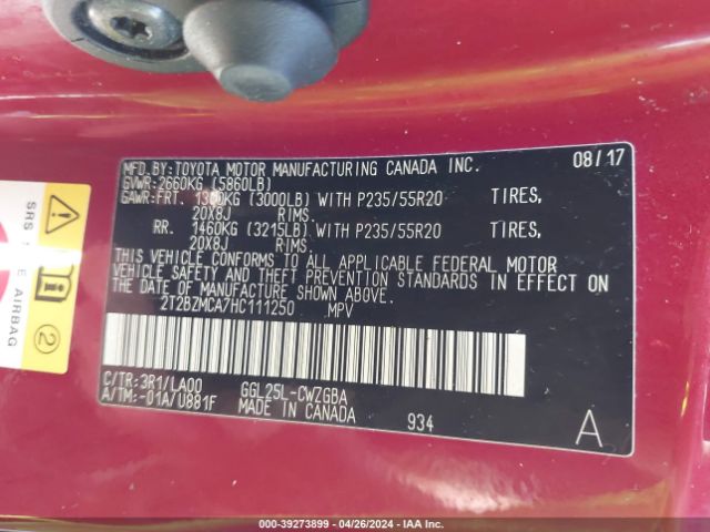 2T2BZMCA7HC111250 Lexus RX 350