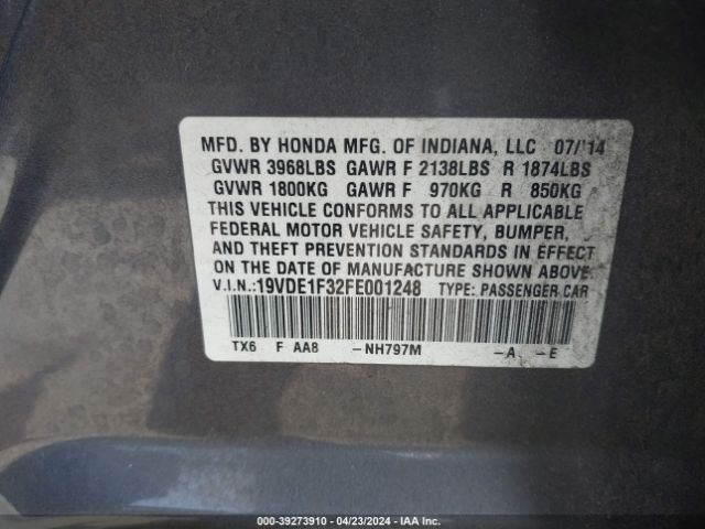 19VDE1F32FE001248 Acura Ilx 2.0l