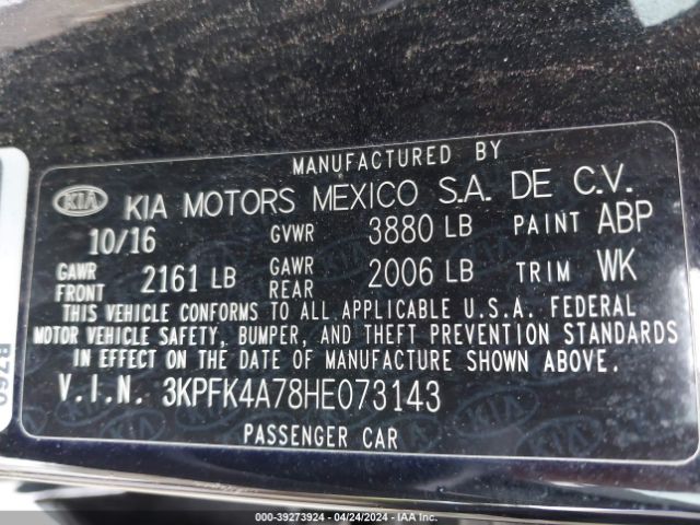 3KPFK4A78HE073143 KIA FORTE LX
