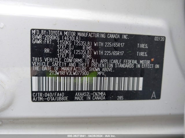 Toyota Rav4 Xle 2020 2T3W1RFV3LW077900 Image 8