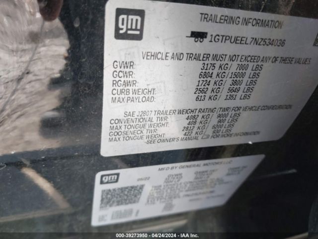 1GTPUEEL7NZ534036 GMC Sierra 1500 4wd  Short Box At4