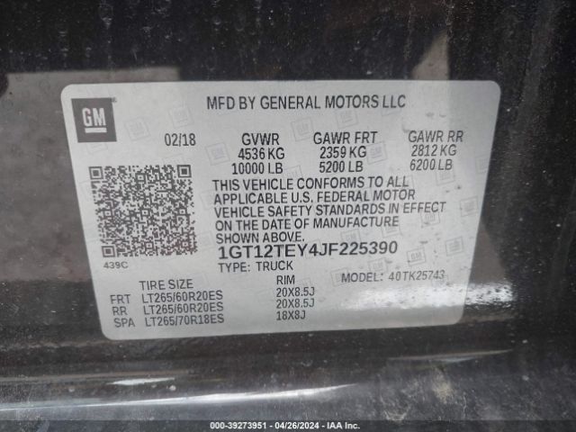 1GT12TEY4JF225390 GMC Sierra 2500hd Slt