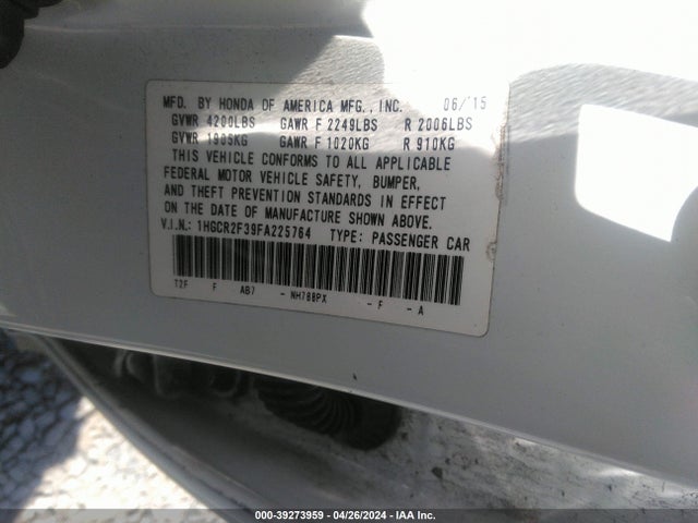 Honda ACCORD LX 2015 1HGCR2F39FA225764 Image 9