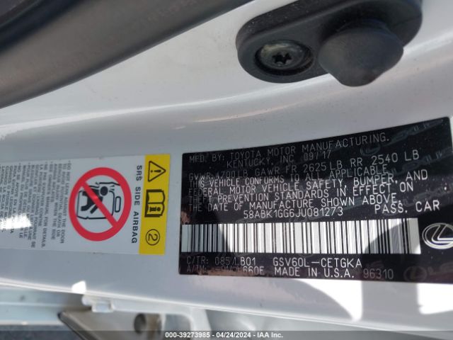 58ABK1GG6JU081273 Lexus ES 350