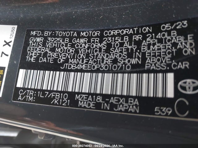 Toyota COROLLA LE 2023 JTDB4MEE0P3010710 Image 9