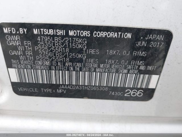 JA4AD2A31HZ065308 Mitsubishi Outlander Es