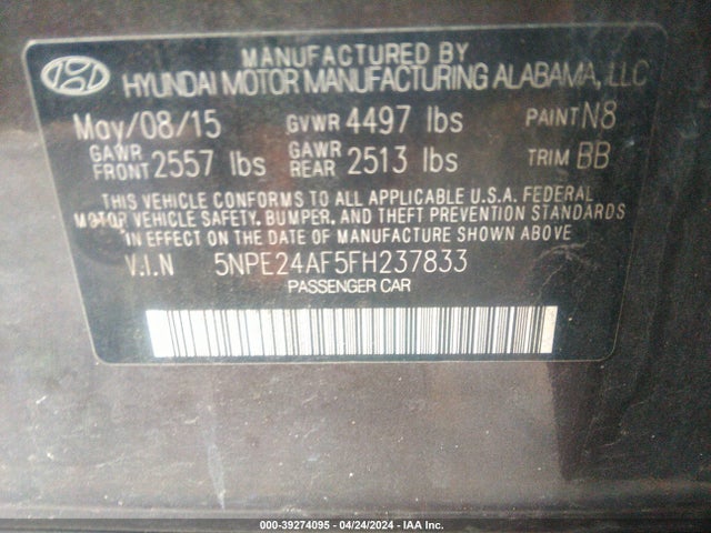 Hyundai SONATA SE 2015 5NPE24AF5FH237833 Image 9