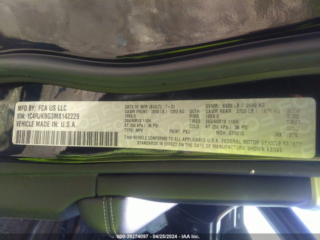 1C4RJKBG3M8142229 Jeep Grand Cherokee L Limited 4x4