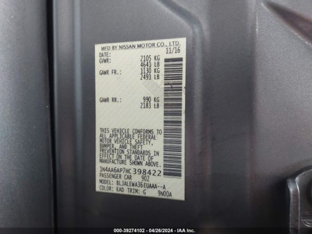 1N4AA6AP7HC398422 Nissan Maxima 3.5 Sl