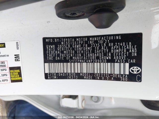 Toyota COROLLA LE 2022 5YFEPMAE4NP289030 Image 9