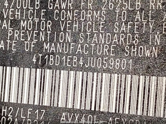 4T1BD1EB4JU059801 Toyota Avalon Hybrid Xle
