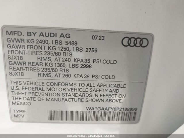 WA1GAAFY0P2188896 Audi Q5 Premium 45 Tfsi S Line Quattro