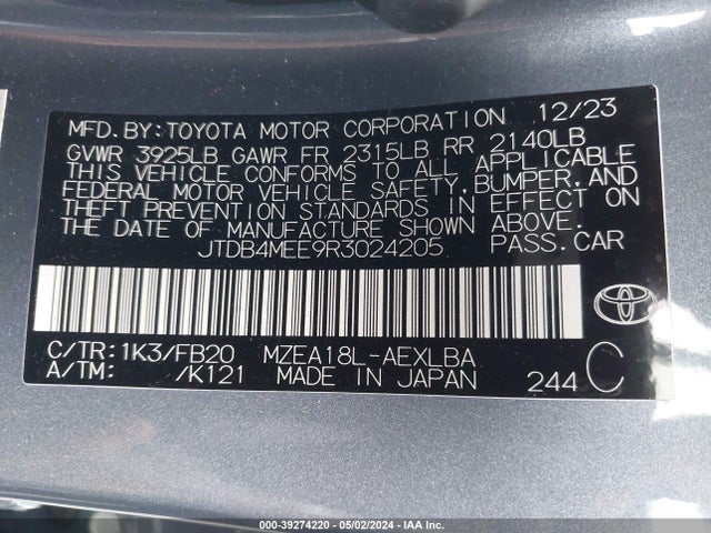 Toyota COROLLA LE 2024 JTDB4MEE9R3024205 Image 9