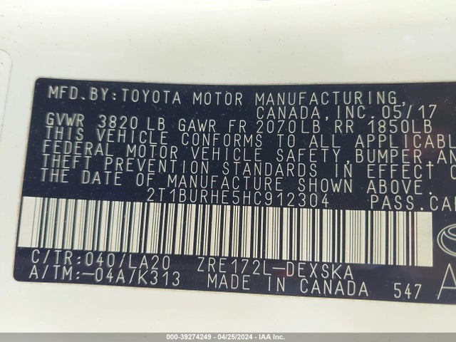 Toyota Corolla Xse 2017 2T1BURHE5HC912304 Image 9