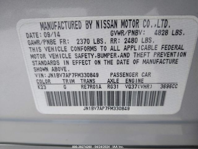JN1BV7AP7FM330849 Infiniti Q50 Premium
