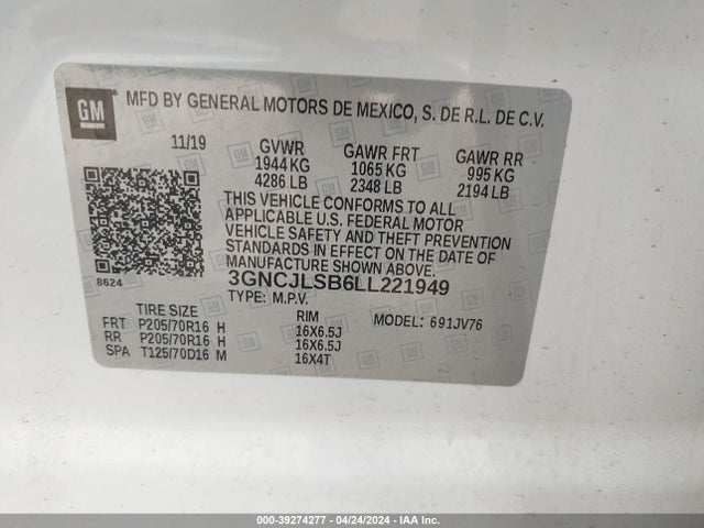 Chevrolet Trax Fwd Lt 2020 3GNCJLSB6LL221949 Image 9