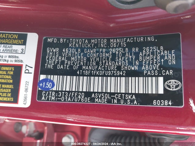 Toyota CAMRY SE 2015 4T1BF1FK0FU975942 Image 9