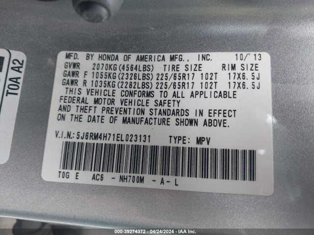 Honda Cr-v Ex-l 2014 5J6RM4H71EL023131 Image 9