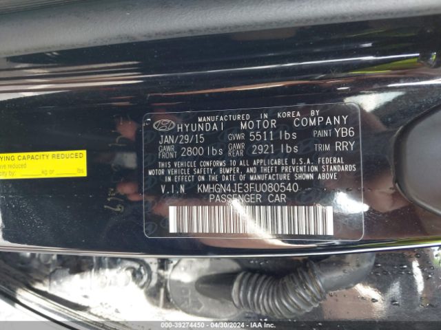 KMHGN4JE3FU080540 Hyundai Genesis 3.8