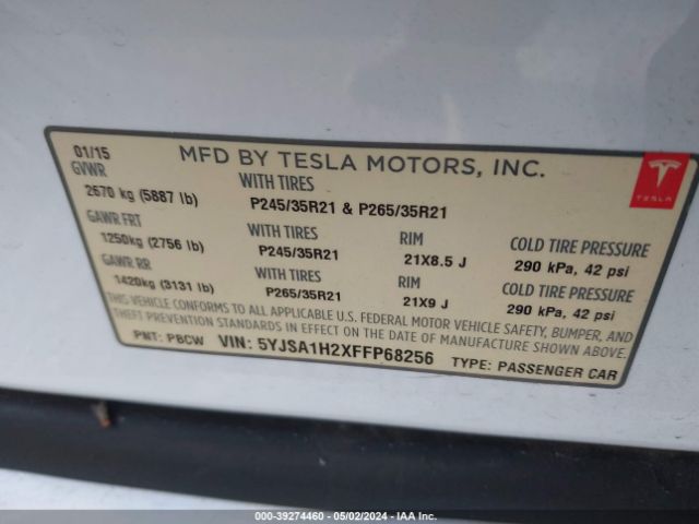 5YJSA1H2XFFP68256 Tesla Model S 70d/85d/p85d