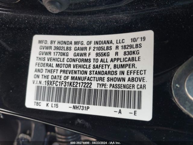 19XFC1F31KE217222 Honda CIVIC EX