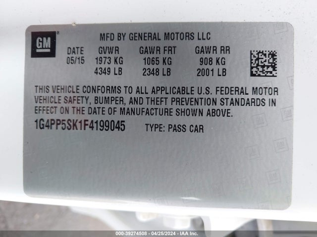 Buick Verano 2015 1G4PP5SK1F4199045 Image 9