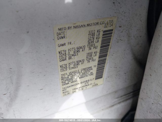 5N1BA0NE0EN608617 Nissan Armada Platinum