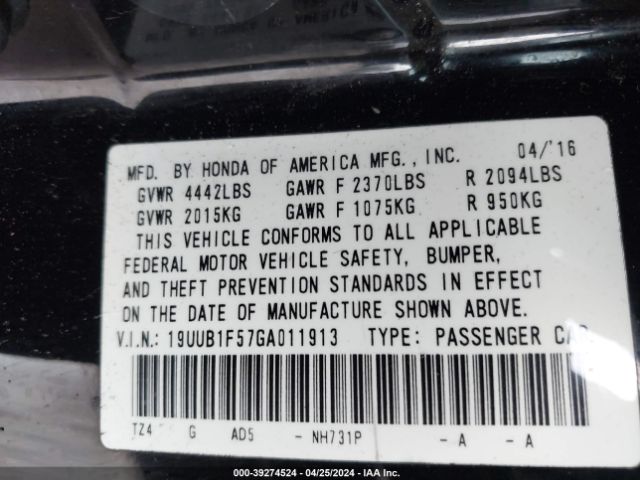 19UUB1F57GA011913 Acura TLX TECH