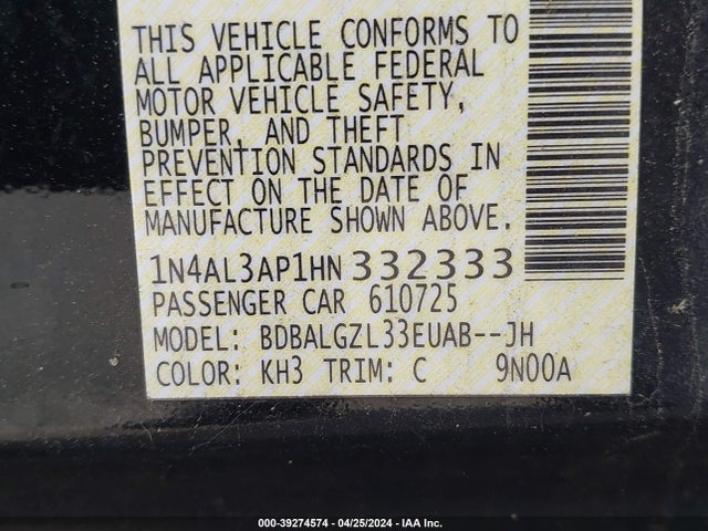 Nissan Altima 2.5 S 2017 1N4AL3AP1HN332333 Image 9