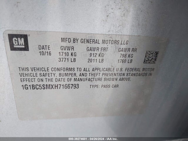 Chevrolet Cruze Ls Auto 2017 1G1BC5SMXH7166793 Image 9