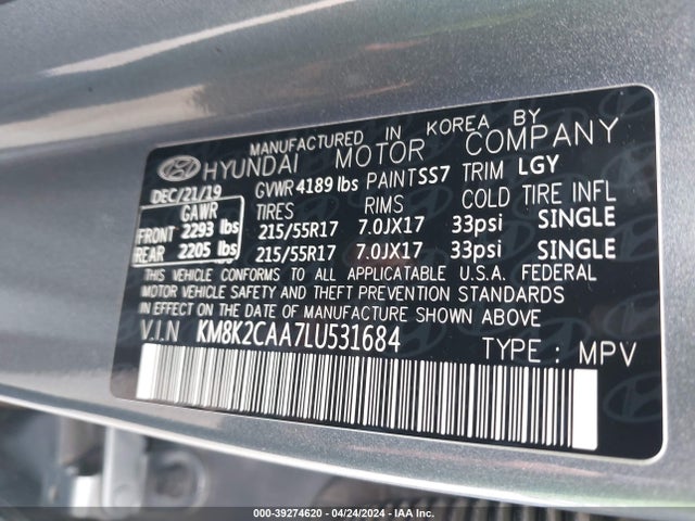Hyundai Kona Sel 2020 KM8K2CAA7LU531684 Image 9