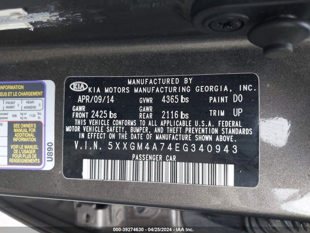 KIA Optima Lx 2014 5XXGM4A74EG340943 Image 9