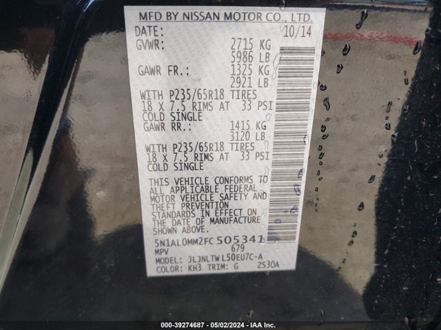 5N1AL0MM2FC505341 Infiniti QX60