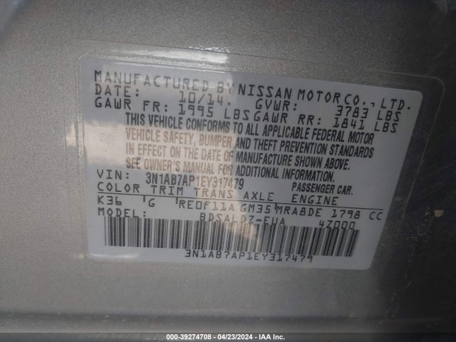 Nissan SENTRA SV 2014 3N1AB7AP1EY317479 Image 9