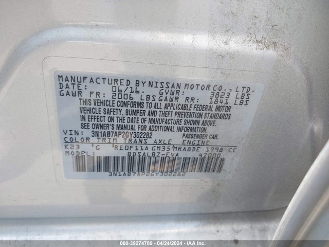 Nissan SENTRA S 2016 3N1AB7AP2GY302282 Image 9