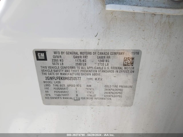Chevrolet EQUINOX LT 2017 2GNFLFEK8H6250577 Image 9