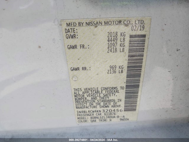 Nissan Altima 2.5 Sr 2019 1N4BL4CW4KN320456 Image 9