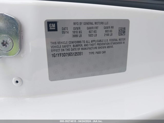 Chevrolet CORVETTE STINGRAY 2014 1G1YF3D79E5125351 Image 9