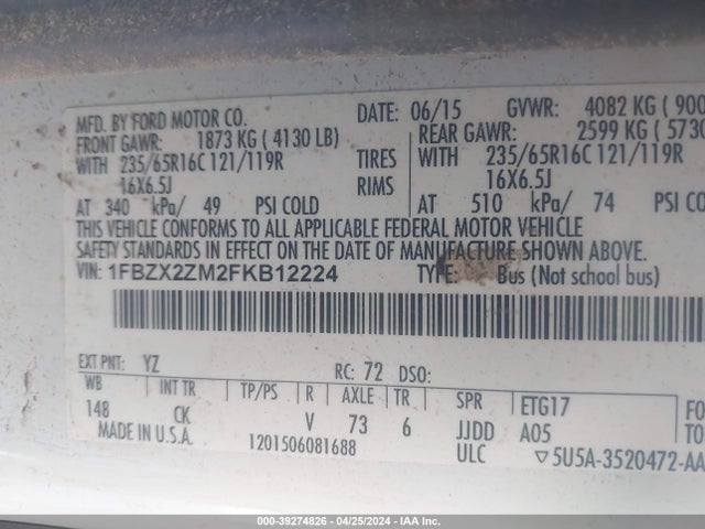 Ford Transit-350 Xlt 2015 1FBZX2ZM2FKB12224 Image 9