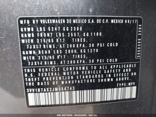 3VV1B7AX2JM054743 Volkswagen Tiguan 2.0t S