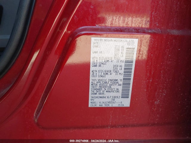 Nissan Pathfinder Sv 2017 5N1DR2MN8HC673892 Image 9