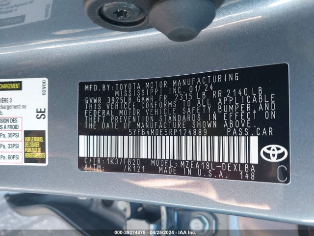 Toyota COROLLA LE 2024 5YFB4MDE5RP124889 Image 9